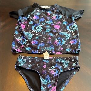 Floral Kids Rashguard Set - Black and Blue by [Brand]